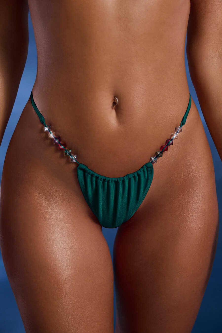 bikini donji dio tanga s ukrašenim perlicama i vezicama u žad zelenoj boji