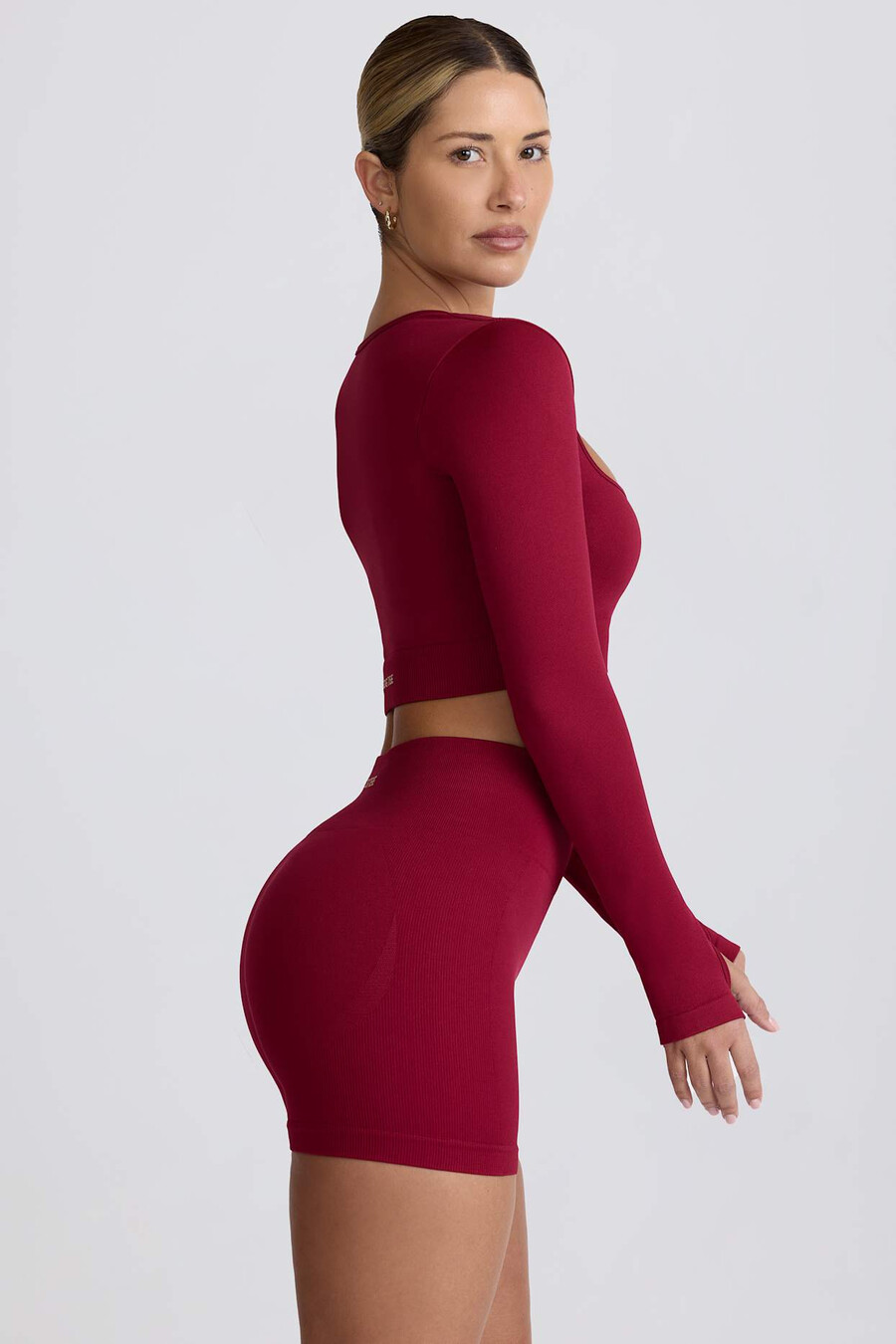 super sculpt bešavne mini kratke hlače visokog struka u bordo boji