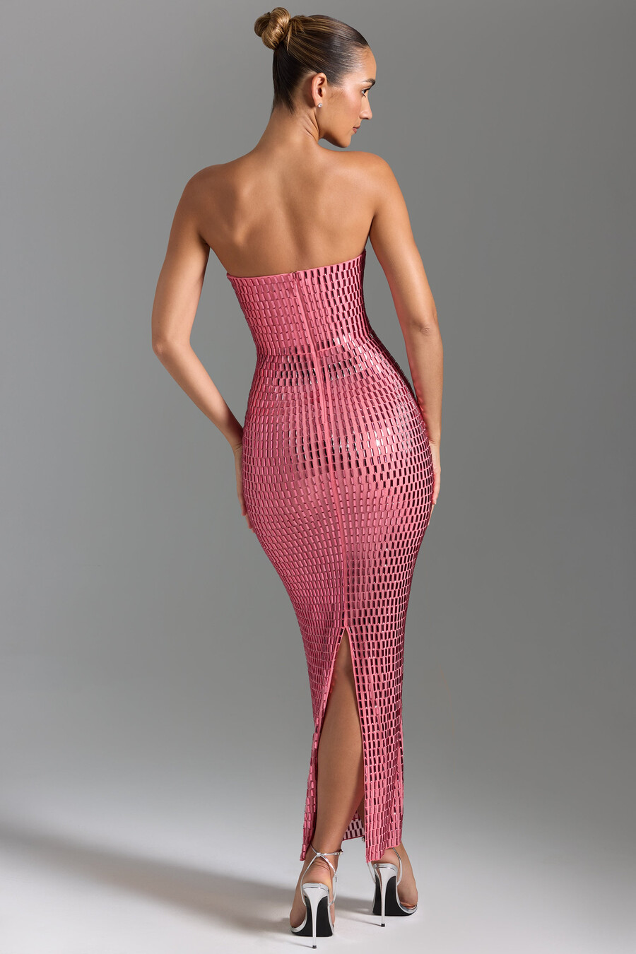ukrašena bandeau maksi haljina boje lubenice