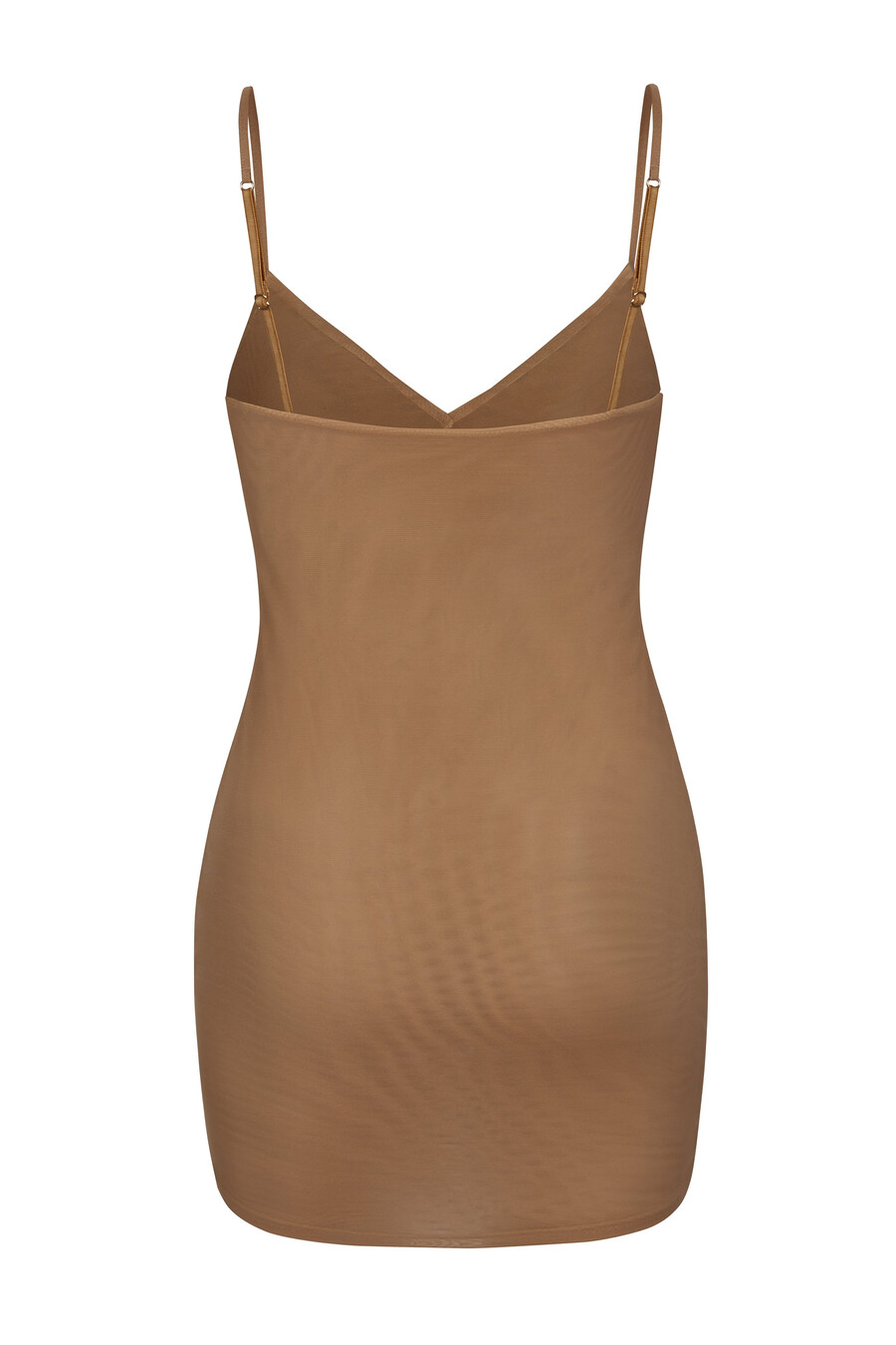 mekana mrežasta mini slip haljina s v-izrezom u boji badema