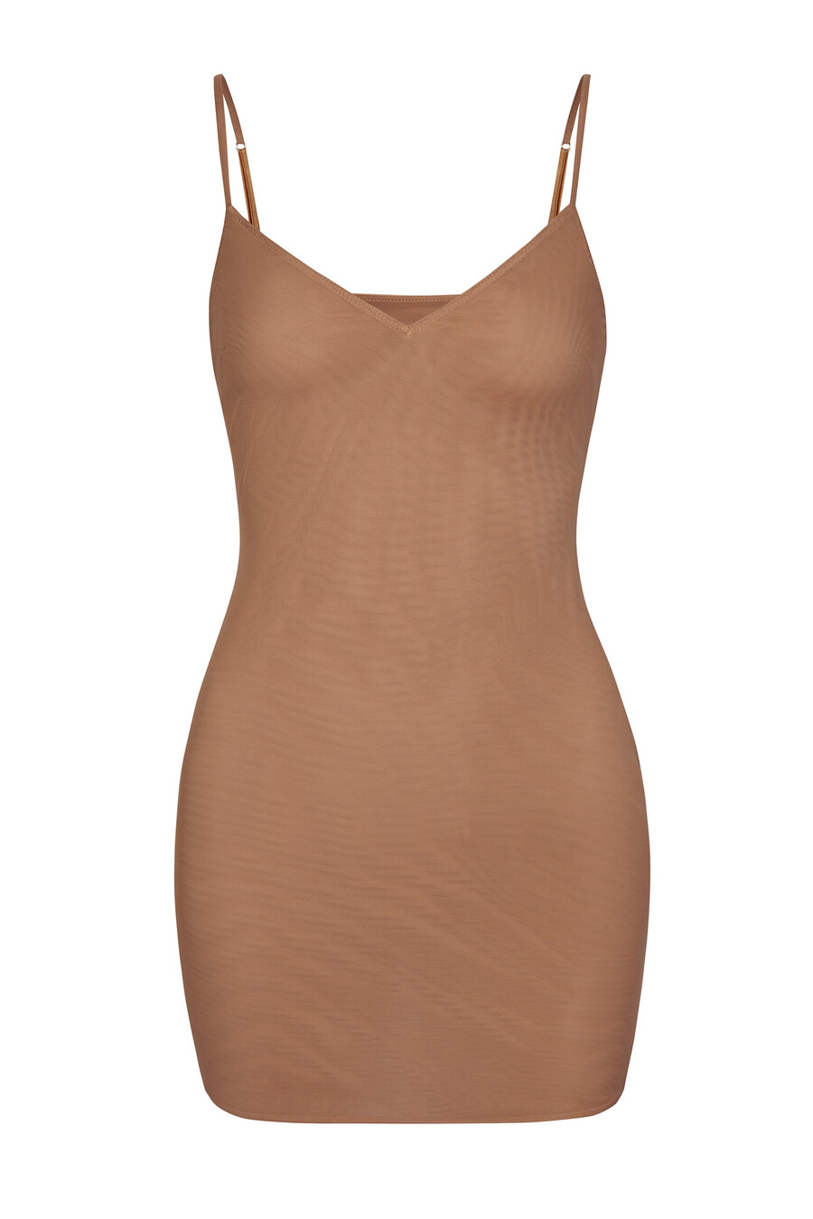 mekana mrežasta mini slip haljina s v-izrezom u boji meda