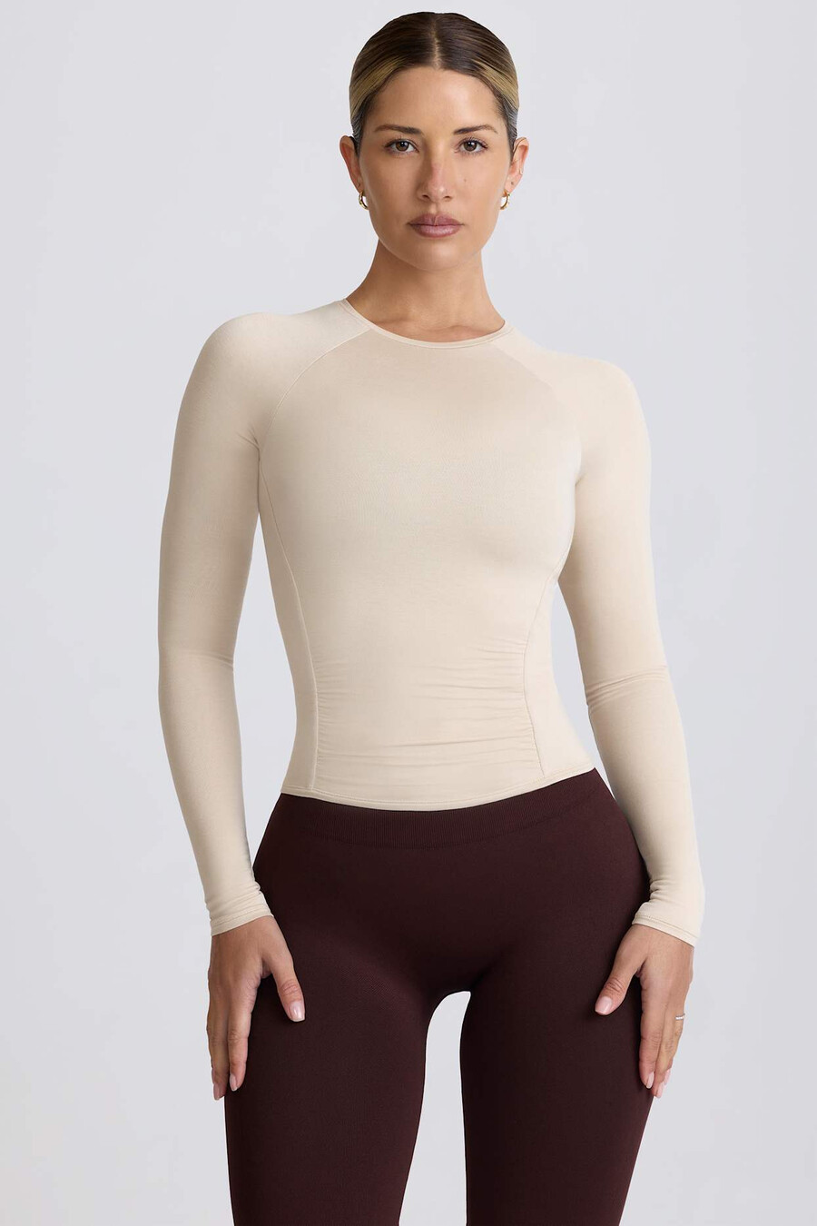 tencel modalni top dugih rukava s naborima u boji kosti