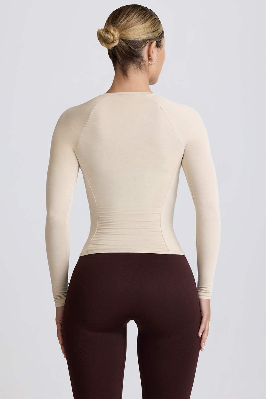 tencel modalni top dugih rukava s naborima u boji kosti