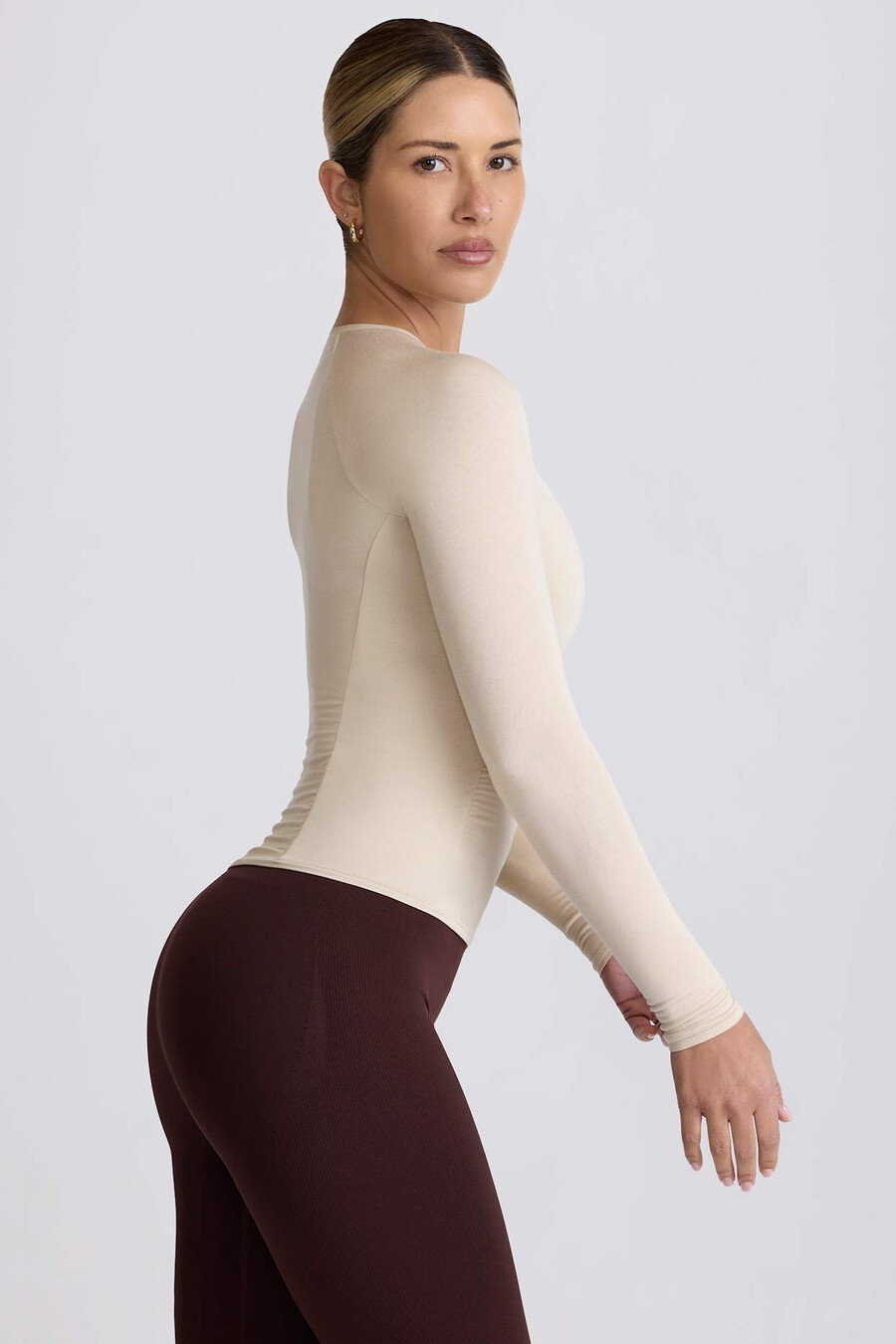 tencel modalni top dugih rukava s naborima u boji kosti