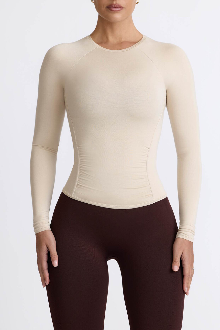 tencel modalni top dugih rukava s naborima u boji kosti