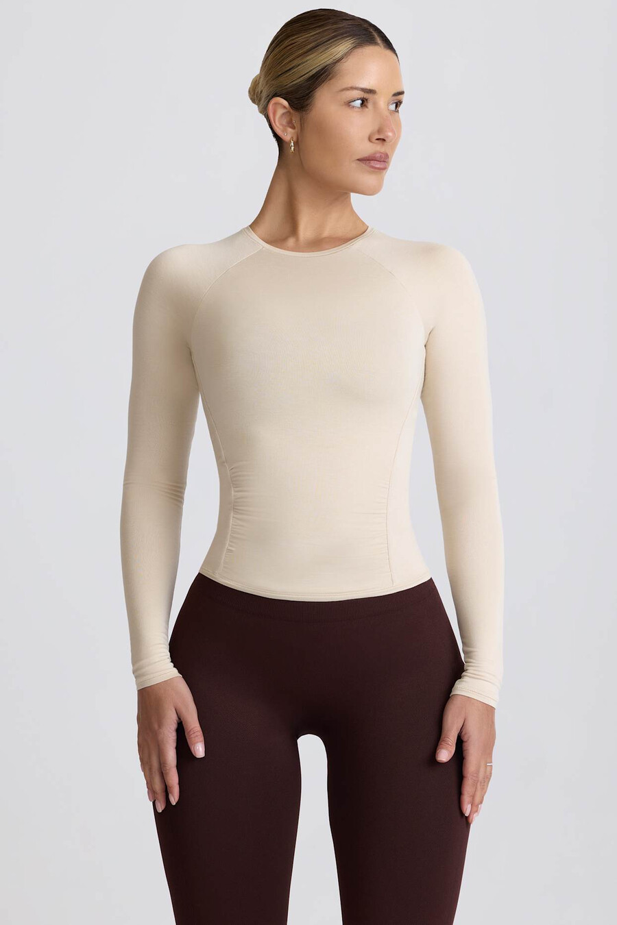 tencel modalni top dugih rukava s naborima u boji kosti