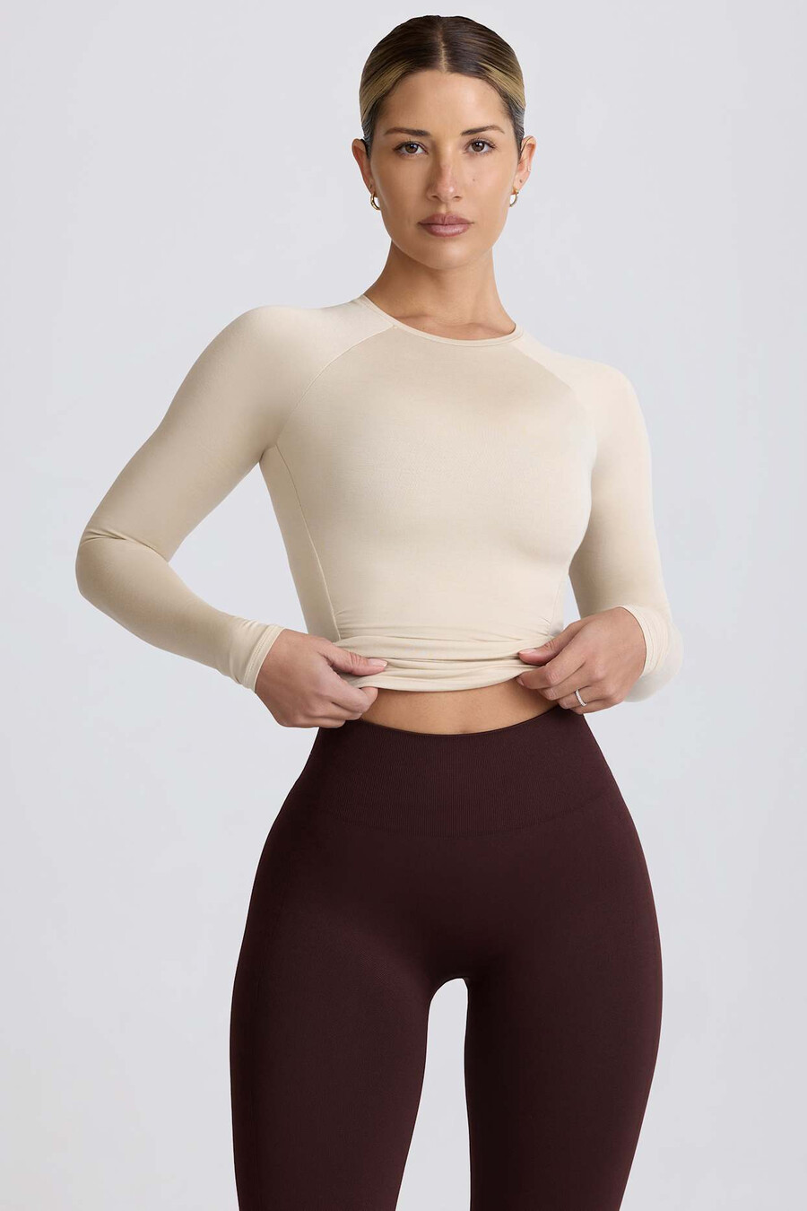 tencel modalni top dugih rukava s naborima u boji kosti