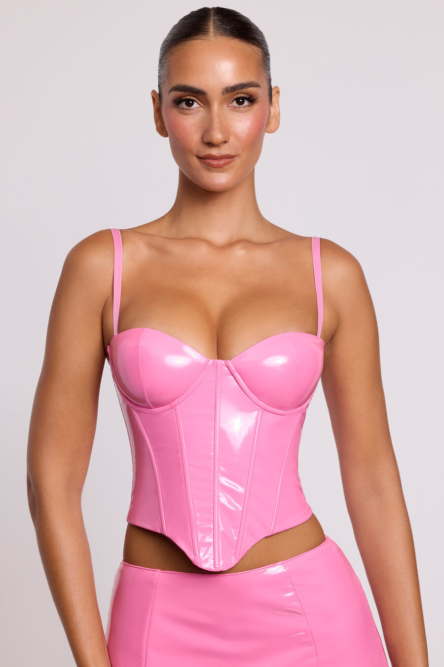 crop top od vinila s žicom u ružičastoj boji