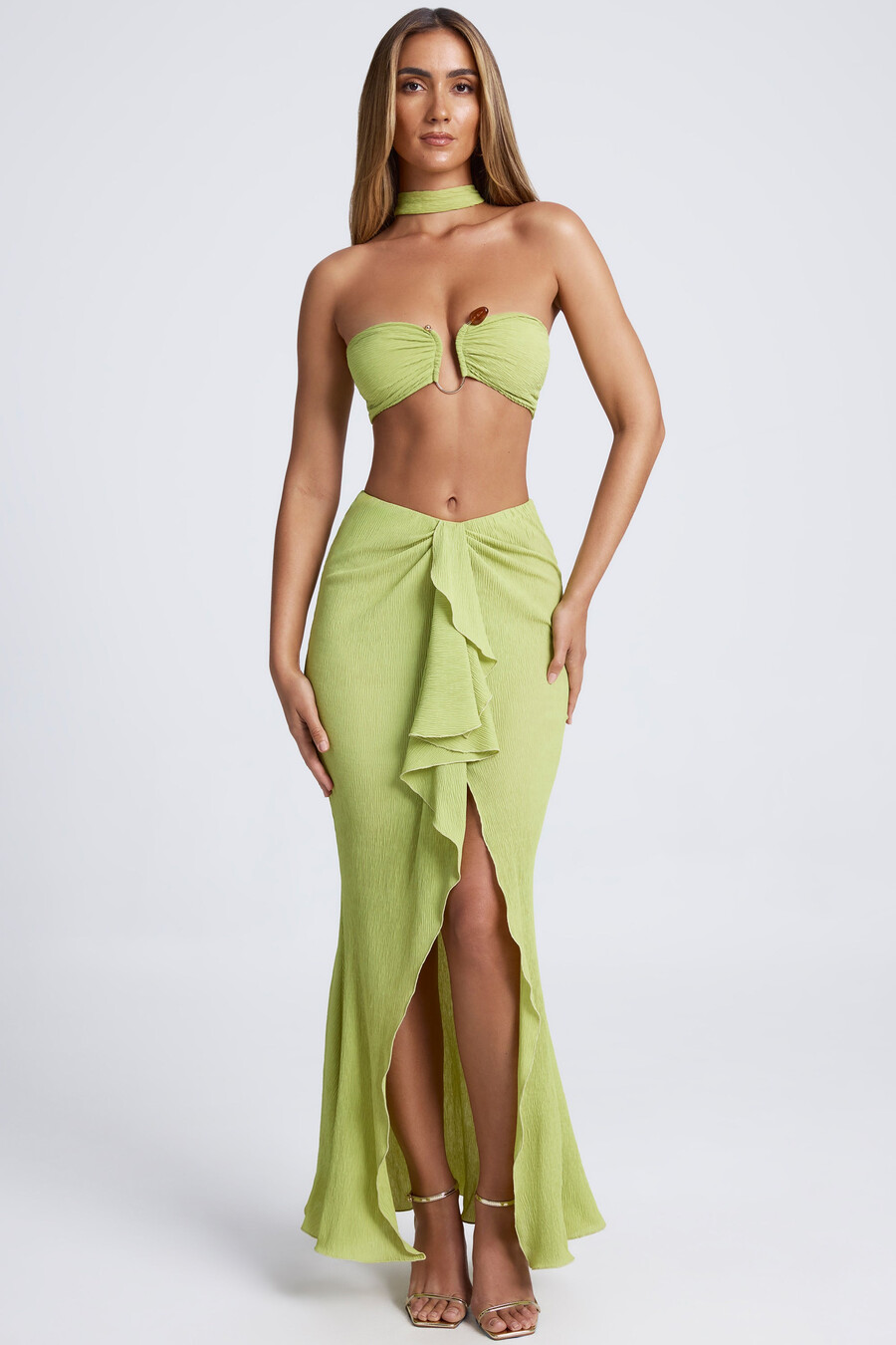 crop top s detaljima od hardvera u maslinasto zelenoj boji